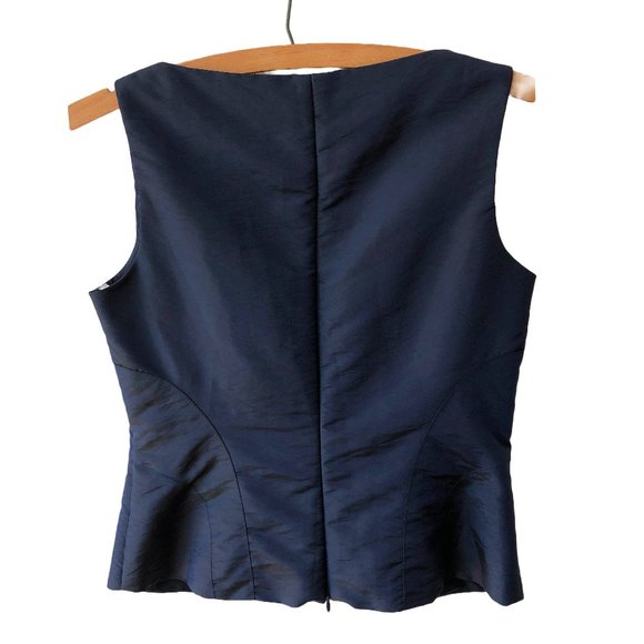David's Bridal Navy Blue Shiny V Neck Pleated Corset Tank Top / Sleeveless Shirt - Picture 3 of 7